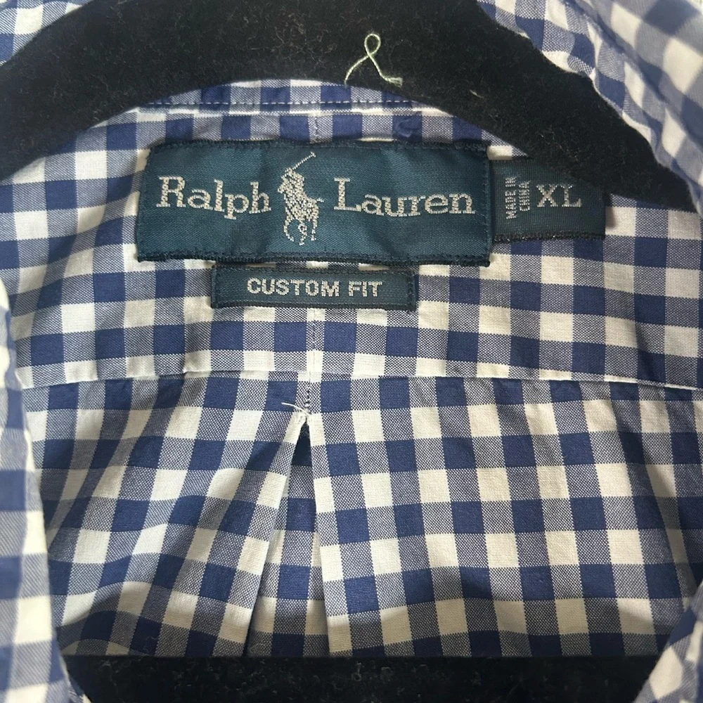 Vintage Ralph Lauren gingham blue white custom fit button down shirt - Picture 2 of 8